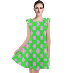 Modern Pink Flowers  On Green Tie Up Tunic Dress by BrightVibesDesign