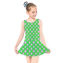 Modern Pink Flowers  On Green Kids  Skater Dress Swimsuit View1