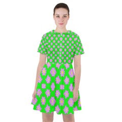 Modern Pink Flowers  On Green Sailor Dress by BrightVibesDesign