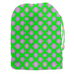 Modern Pink Flowers  On Green Drawstring Pouch (xxxl)