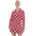 Modern Turquoise Flowers  On Red Women s Long Sleeve Casual Dress View1