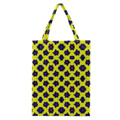 Modern Dark Blue Flowers On Yellow Classic Tote Bag by BrightVibesDesign