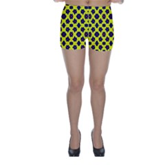 Modern Dark Blue Flowers On Yellow Skinny Shorts by BrightVibesDesign