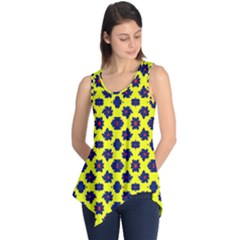 Modern Dark Blue Flowers On Yellow Sleeveless Tunic by BrightVibesDesign