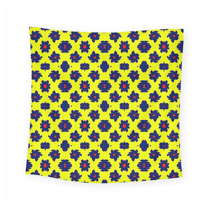 Modern Dark Blue Flowers On Yellow Square Tapestry (Small)