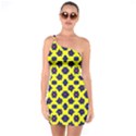 Modern Dark Blue Flowers On Yellow One Soulder Bodycon Dress View1