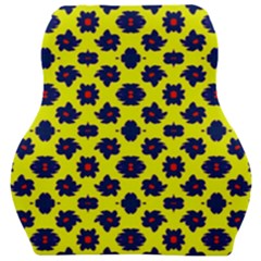 Modern Dark Blue Flowers On Yellow Car Seat Velour Cushion  by BrightVibesDesign