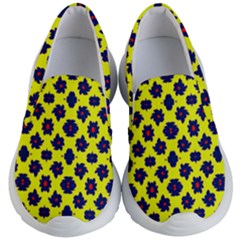 Modern Dark Blue Flowers On Yellow Kids  Lightweight Slip Ons by BrightVibesDesign