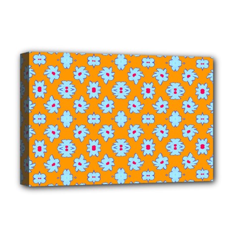 Modern Blue Flowers  On Orange Deluxe Canvas 18  X 12  (stretched) by BrightVibesDesign