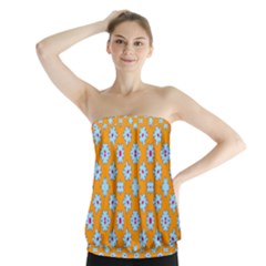 Modern Blue Flowers  On Orange Strapless Top by BrightVibesDesign