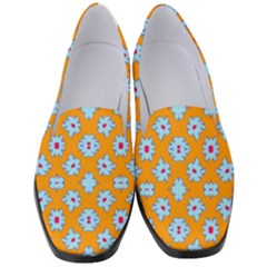 Modern Blue Flowers  On Orange Women s Classic Loafer Heels