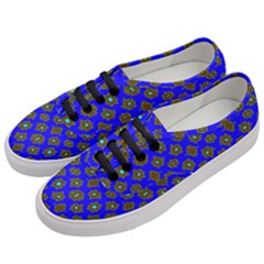 Modern Brown Flowers On Blue Women s Classic Low Top Sneakers by BrightVibesDesign