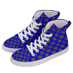 Modern Brown Flowers On Blue Men s Hi-top Skate Sneakers by BrightVibesDesign