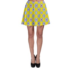 Modern Blue Flowers  On Yellow Skater Skirt by BrightVibesDesign