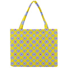 Modern Blue Flowers  On Yellow Mini Tote Bag by BrightVibesDesign