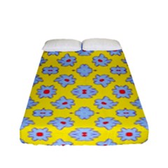 Modern Blue Flowers  On Yellow Fitted Sheet (full/ Double Size) by BrightVibesDesign