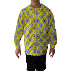 Modern Blue Flowers  On Yellow Kids  Hooded Windbreaker by BrightVibesDesign