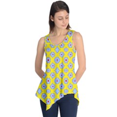 Modern Blue Flowers  On Yellow Sleeveless Tunic by BrightVibesDesign