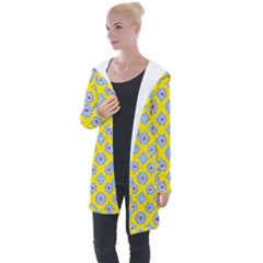 Modern Blue Flowers  On Yellow Longline Hooded Cardigan by BrightVibesDesign