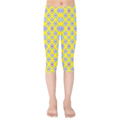 Modern Blue Flowers  On Yellow Kids  Capri Leggings  by BrightVibesDesign