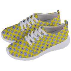 Modern Blue Flowers  On Yellow Men s Lightweight Sports Shoes by BrightVibesDesign