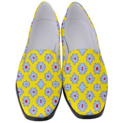 Modern Blue Flowers  On Yellow Women s Classic Loafer Heels by BrightVibesDesign