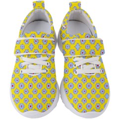 Modern Blue Flowers  On Yellow Kids  Velcro Strap Shoes by BrightVibesDesign