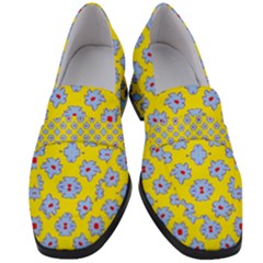 Modern Blue Flowers  On Yellow Women s Chunky Heel Loafers by BrightVibesDesign