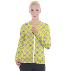 Modern Blue Flowers  On Yellow Casual Zip Up Jacket