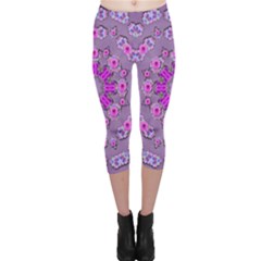 Beautiful Floral Wreaths And Flowers Around The Earth Capri Leggings  by pepitasart