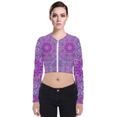 Beautiful Floral Wreaths And Flowers Around The Earth Long Sleeve Zip Up Bomber Jacket by pepitasart