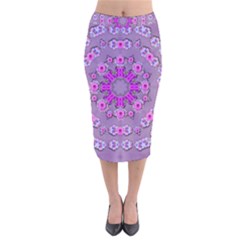 Beautiful Floral Wreaths And Flowers Around The Earth Velvet Midi Pencil Skirt by pepitasart