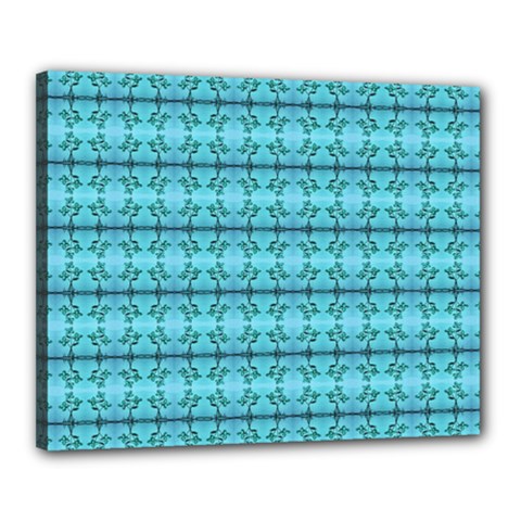 Cute Flowers Vines Pattern Pastel Turquoise Canvas 20  X 16  (stretched) by BrightVibesDesign