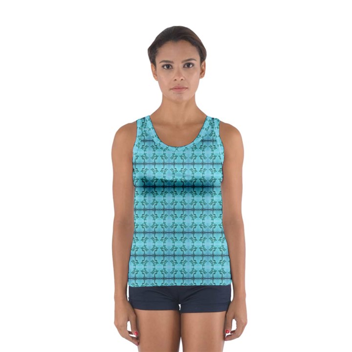 Cute Flowers Vines Pattern Pastel Turquoise Sport Tank Top 