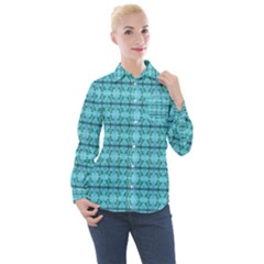 Cute Flowers Vines Pattern Pastel Turquoise Women s Long Sleeve Pocket Shirt