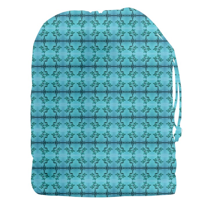 Cute Flowers Vines Pattern Pastel Turquoise Drawstring Pouch (XXXL)