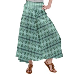 Cute Flowers Vines Pattern Pastel Green Satin Palazzo Pants by BrightVibesDesign