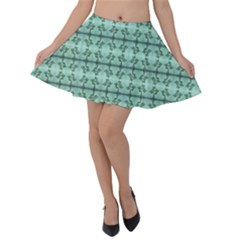 Cute Flowers Vines Pattern Pastel Green Velvet Skater Skirt by BrightVibesDesign