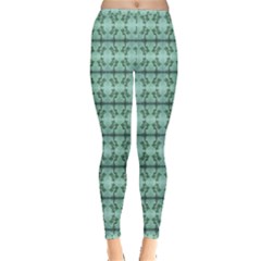 Cute Flowers Vines Pattern Pastel Green Inside Out Leggings by BrightVibesDesign