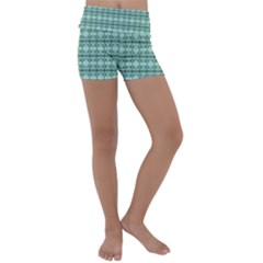 Cute Flowers Vines Pattern Pastel Green Kids  Lightweight Velour Yoga Shorts by BrightVibesDesign