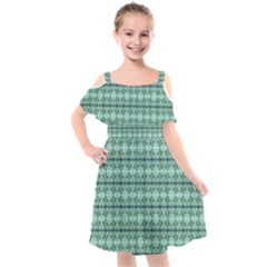 Cute Flowers Vines Pattern Pastel Green Kids  Cut Out Shoulders Chiffon Dress