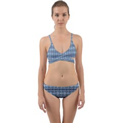 Cute Flowers Pattern Pastel Blue Wrap Around Bikini Set by BrightVibesDesign