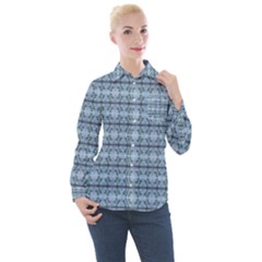 Cute Flowers Pattern Pastel Blue Women s Long Sleeve Pocket Shirt