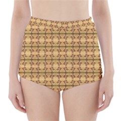 Cute Flowers Pattern Yellow High-waisted Bikini Bottoms by BrightVibesDesign