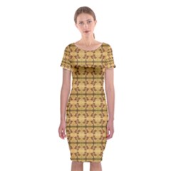 Cute Flowers Pattern Yellow Classic Short Sleeve Midi Dress by BrightVibesDesign