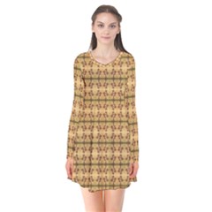 Cute Flowers Pattern Yellow Long Sleeve V-neck Flare Dress by BrightVibesDesign