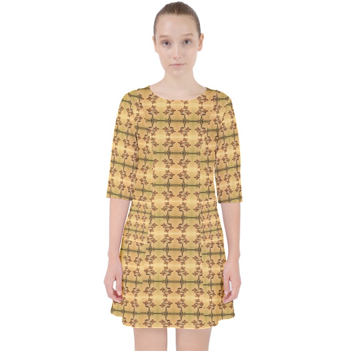 Cute Flowers Pattern Yellow Pocket Dress