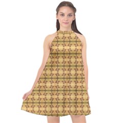 Cute Flowers Pattern Yellow Halter Neckline Chiffon Dress  by BrightVibesDesign