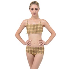 Cute Flowers Pattern Yellow Layered Top Bikini Set by BrightVibesDesign