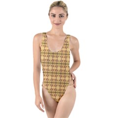 Cute Flowers Pattern Yellow High Leg Strappy Swimsuit by BrightVibesDesign